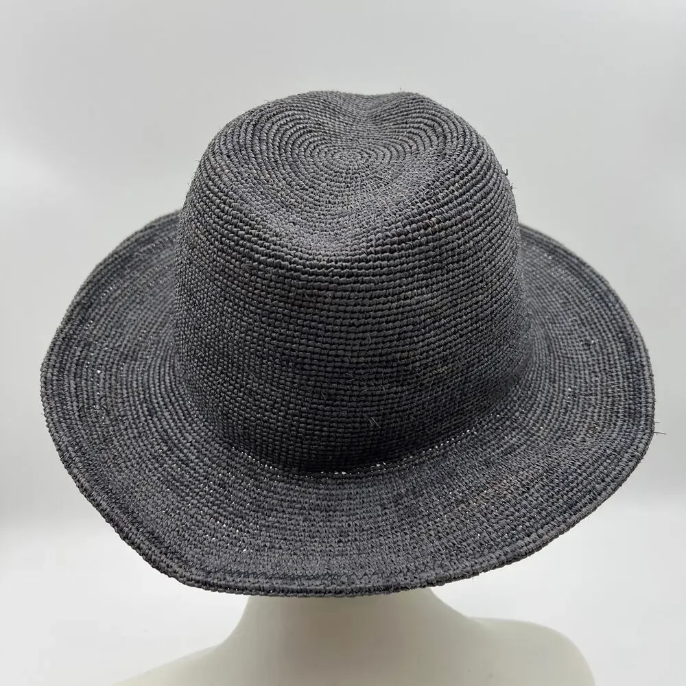 Flora Bella Raffia Hat Fedora Blue Gray Straw Sun Hat